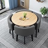 Juego de mesa de comedor redonda/cuadrada con sillas, mesa de conferencia moderna con 4 sillas, set de mesa de cocina de madera, para 4 personas, para recepción, sala de estar/comedor, 80 cm, 9