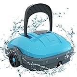WYBOT Robot de piscina inalámbrico, aspirador automático para piscina de 50 minutos, para piscinas fuera del suelo y piscinas enterradas de fondo plano, doble motor, hasta 525 metros cuadrados, azul
