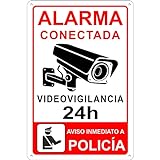 Pubblimania Cartel Alarma Conectada Señal Videovigilancia Aviso a la policía en aluminio 3mm (Cm 20x15, Cartel Alarma Conectada)