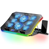 MOOJAY C50 Gaming Base Refrigeradora Portatil, 10 Modos Luces RGB Soporte Refrigeración Portátiles, 8 Alturas Ajustables con 8 Ventiladores y Soporte Teléfono per 15,6-17,3' Laptops - Azul