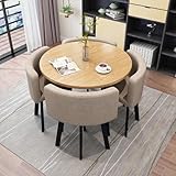 Juego De Mesa De Comedor Redonda Con Sillas, Mesa De Conferencia Moderna Y Juego De 4 Sillas, Combinación De Mesa Y Silla De Recepción,Juego De Mesa De Cocina De Madera Para Sala De Estar Comedor