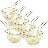 com-four® 6x mini cesta para servir patatas fritas - cuenco de metal para aperitivos - mini cestas doradas para freír - cesta para servir con asa (Canasta - 06 piezas - color dorado)