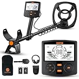 SUNPOW Detector de Metales para Adultos Profesional - Alta Precisión con Bobina Impermeable de 12', Pantalla LCD Retroiluminada 2x, Chip DSP Avanzado, Longitud Ajustable, Estructura Espiral Resistente