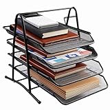 Organizador de Escritorio de Malla Metálica con 4 Bandejas, Soporte de Archivos para Documentos A4, Estante Apilable para Documentos, Cartas y Papelería, Ideal para Oficina y Hogar, 4 Niveles, Negro