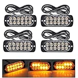 RIGIDON 4 Pcs 12 Led Naranja luz estroboscópica Emergencia, 12V 24V Advertencia de Emergencia Luz de Advertencia de Peligro Luz Faros antiniebla para Off Road camión Coche ATV SUV 4x4 Todoterreno