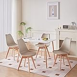 GrandCA HOME Mesa de Comedor y 4 sillas de Comedor Juego de Comedor Moderno, Mesa de Cocina Rectangular Estructura de Empalme Escritorio y sillas de Cocina Beige