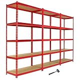 3 Estanterías Rojas Metalicas Z-Rax Sin Tornillos 90x45x183cm 5 Estantes (Capacidad de Peso por Estante 360kg) Almacenamiento Almacenaje Herramientas Taller Garaje Industrial con Mazo de Goma GRATIS