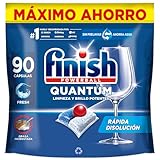 Finish Powerball Quantum All in 1 Pastillas para el lavavajillas todo en 1, limpieza profunda y brillo superior, 90 pastillas