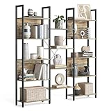 VASAGLE Librería, Estantería de Almacenamiento, con 14 Estantes, Marco de Metal, para Sala de Estar, Estudio, Oficina, Estilo Industrial, 24 x 158 x 166 cm, Roble con Grano Azul y Negro LLS107B60