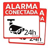 Pack 2 carteles disuasorios rígidos para pegar o sujetar alarma conectada 24 horas PVC diseño exterior para colgar casa empresas talleres