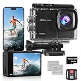 Cámara Deportiva 4K 60FPS,8X Zoom Videocámara de Casco WiFi con EIS Antivibración,48MP Subacuática Buceo 40M,con Tarjeta 64GB,Control Remoto, 2 * 1350mAh Baterías, Varios Accesorios