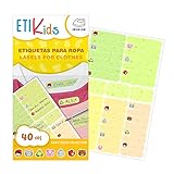 ETIKIDS 40 Etiquetas para ropa personalizables para la guardería y colegio. Pegatinas termoadhesivas con dibujos para escribir el nombre con bolígrafo resistentes a la lavadora y secadora. (Cuentos)