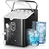 FOHERE Máquina de cubitos de hielo, cubitos de hielo en 5 minutos, 14 kg en 24 horas, mini máquina de cubitos de hielo autolimpiable, 2 tamaños de cubitos de hielo para cocina (Negro)