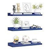 RYOFOBETTO Estantes flotantes, estantes de decoración de baño sobre el inodoro, estantes de pared de granja para sala de estar, dormitorio, marcos de fotos, plantas, cocina, juego de 3 (azul oscuro)