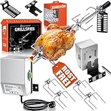 KESSER® Asador Juego de brochetas para Barbacoa de acero inoxidable 107 cm | Universal para Parilla de Gas Weber Spirit con 4 agujas, pinza, Pieza mango y motor, pincho para Grill Plateado