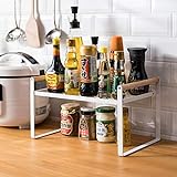 Thrarise Organizador 1 estante para especias de hierro con mango de madera, adecuado para el hogar y la cocina, blanco (35 x 21 x 20 cm)