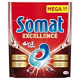 Somat Excellence 4 en 1 Caps, 50 Unidades, Detergente Lavavajillas de Disolución Rápida, Pastillas del Lavavajillas, Limpieza y Brillo Radiantes