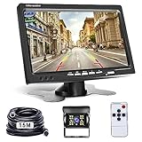 Cámara Marcha Atrás y 7 Pulgadas LCD Monitor Kit Cámara Visión Trasera, Hodozzy IR Visión Nocturna Impermeable Cámara de Marcha 12V-24V con 4 Pin 15 Metros Cable para Coche Camión Remolque Caravana