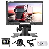 Cámara de Marcha Atrás con 7 Pulgadas LCD Monitor, IP68 Impermeable 18 IR Visión Nocturna Cámara de Respaldo de Coche, 20 m 4 Pines Cable Cámara de Visión Trasera 12V-24V para Camión RV Bús Remolque