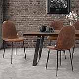 ML-Design Juego de 4 Sillas de Comedor con Respaldo Tapizado Marrón y Patas de Acero Asiento Blando de Imitación de Cuero Ergonómico Estilo Nórdico Escandinavo Mueble Decorativo de Hogar Cocina Salón