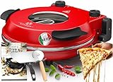 KESSER® Horno eléctrico para pizza hasta 400 grados, 1200 W, con placa de piedra ignífuga y temporizador de 32 cm de diámetro, 5 niveles de calor y ventana.