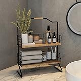 [en.casa] Estantería de Sobremesa de 2 Niveles para Baño Cocina Organizador de Escritorio Metal MDF 42 x 32 x 15 cm Negro Efecto Madera