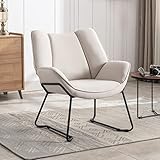 Wahson Silla de Salon Moderno Silla Ocio con Reposabrazos Sillón Lino con Patas Negras de Estilo Minimalista para Sala de Estar/Dormitorio,Beige