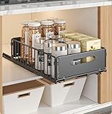 YunNasi Organizador de Gabinete Extraíble con Estantes de Almacenamiento Deslizantes, Organizador de Armario, Cesta Deslizante para Cocina, sin taladrar ni clavar (Negro, 1Bloque 38D X 25W X10H CM)