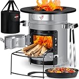 KESSER® Horno de cohetes con sartén de hierro fundido con bolsa de transporte, horno holandés para barbacoa, cohete de leña, camping, barbacoa, de acero inoxidable