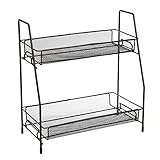 LOLAhome | Organizador de Baño o Cocina con 2 Bandejas | Estantería Pequeña Metálica para Almacenamiento Especias| Cesta Almacenaje | Metal Negra de 31x17x33 cm