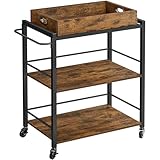 VASAGLE Carrito de Cocina, Carrito Auxiliar con Ruedas, con Bandeja Extraíble, Ruedas Universales, Marco de Acero, Estantería de Cocina, 40 x 72 x 86 cm, Marrón Rústico y Negro Tinta LRC72X