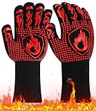 Guantes Barbacoa BBQ Guantes Resistentes al Calor hasta 800℃/1472℉ Guantes para Horno Profesional Guantes Cocina Horno Antideslizantes Guantes para Aplicables a Parrilla Hornear, Microondas, 1 Par