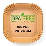 Papel freidora aire PORTENTUM 100 unidades Food-Grade BPA free de 20-24 cm Papel Air Fryer Cuadrado, Para freidoras sin aceite de 5 a 8 litros - Ideal para Cocinar Saludablemente