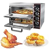 XSDAJSD Horno de Pizza Comercial de 3 kW, de 16' y Doble Piso, de Acero Inoxidable, eléctrico, con asa y Estante, Ideal para Pizzas de Interior, Ideal para restaurantes, hogares y Pretzels.