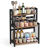 SONGMICS Especiero, Estante de Especias, Estante Almacenamiento de 3 Niveles, en la Encimera, Organizador, Marco de Bambú, para Cocina, Comedor, Oficina, Marrón Rústico y Negro OFS047B01