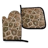 Petoskey - Juego de Manoplas de Horno y Soporte para ollas con Estampado de Piedra, Almohadillas Calientes Resistentes, Guantes de Cocina para Horno para microondas, Barbacoa, Cocina, horneado, Parr