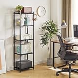 YMYNY Librería de 5 Niveles, Estantería, Biblioteca, Altura 147 cm, Estantería para Oficina, Marco Metálico, Industrial, para Sala de Estar, Estudio Oficina, Cocina, Negro HBC005B