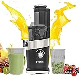 Muchen Exprimidor eléctrico de verduras y frutas Slow Juicer para frutas y verduras enteras, función inversa, motor silencioso, zumo fresco y saludable, 150 W, negro,ZM1908