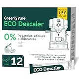 GREENLY PURE Descalcificador de Cafetera Ecológico Universal, 100% Ácido Cítrico en Polvo de Grado Alimenticio, Limpieza Antical Agua, 12 uds x 15 gr