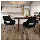 STOOLINK Juego de 2 Sillas de Comedor, Silla de Comedor de Diseño Moderno, Silla de Cocina de Terciopelo con Reposabrazos, Silla de Tapizadas con Respaldo Recortado para Cocina, Salón - Negro