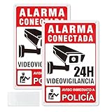 YIKIADA Cartel Videovigilancia - Placa alarma - Aviso a Policía Adhesiva Material de Aluminio - 20X30CM - 2ud