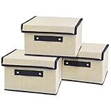 Uootach Juego de 3 Cajas de Almacenaje, Cajas de Almacenamiento 25cm*19cm*16cm, caja de almacenamiento plegable con tapa, Adecuado para guardar ropa, libros, juguetes, calcetines(Blanco)