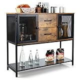 COSTWAY Aparador con 2 Cajones Extraíbles y Repisa Inferior, Mueble Multifuncional para Salón Comedor, Armario de Cocina, Marrón Rústico 100 x 35 x 85 cm