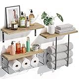 Estanteria Pared 3+2, Baldas Pared con Estante de Toallas, Baldas Flotantes Pared sobre el Baño, Estanteria Baño con Cesta de Metal, Estante Pared para Dormitorio, Cocina, Baño, Sala de Estar