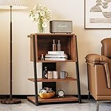 Fenge Librería de 4 Niveles, Estantería de Almacenamiento Multifuncional, Madera +Marco de Acero, Estantería Moderna para Libros, Librería Abierta para Dormitorio, Oficina y Salón (1, Marrón)