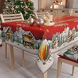 PETTI ARTIGIANI ITALIANI - Mantel Navidad, Manteles Antimanchas, Mantel Mesa Rectangular, Mantel Navideño 140x240 cm Santa Village, 100% Made in Italy