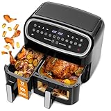Gidgimo Freidora de Aire con Doble Cesta 10L Air Fryer, 12 Programas Automáticos, Pantalla Táctil Digital, 2800W Freidora Aire con Ventana, Max 10-12 Personas, Hasta 200 °C y 60 Min - G10 Pro