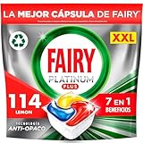 Fairy Platinum Plus Todo en 1, Pastillas Lavavajillas, 114 Capsulas Lavavajillas, Limpieza Profunda y Extra Brillo, Fragancia Limon