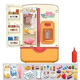 Juguetes de cocina, frigorífico con dispensador de hielo, juego de cocina con accesorios de cocina para niños y niñas, música y luz (refrigerador de spray rojo)