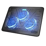 TECKNET Base de Refrigeración Ordenador Portátil de 12-17 Pulgadas 3 Ventiladores Silenciosos con Leds, 2 USB Puertos, 2 Niveles de Diseño Ajustable
